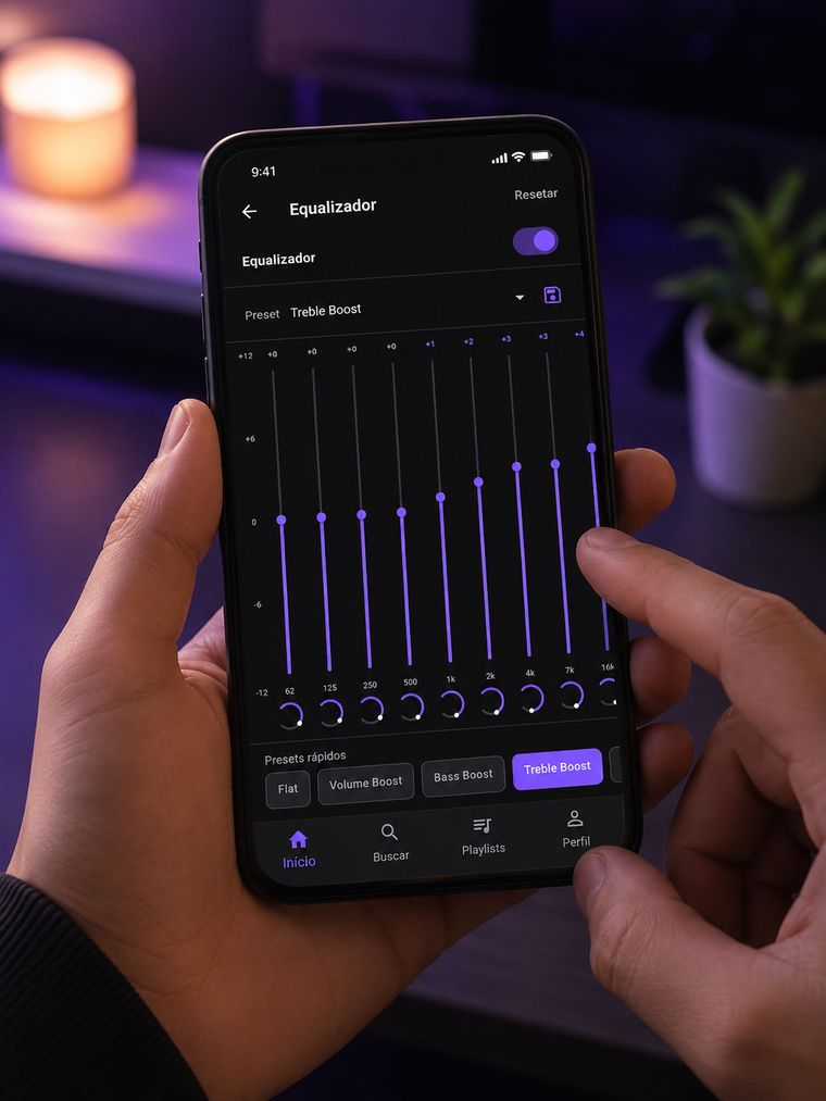 Equalizador do Freely no celular, com os controles de cada frequência